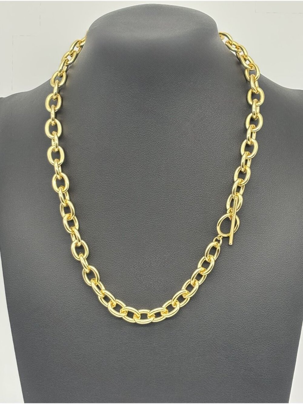Chunky Links Chain Necklace Gold Tone Metal Toggle Bar Clasp Possibly Gold Plate - Picture 1 of 13